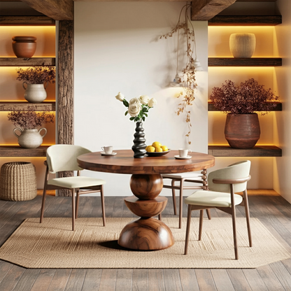 Modern Round Dining Table With Geometric Base For Kitchen And Dining Room