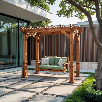Rustic Pergola Swing Bench For Outdoor Garden And Lounge