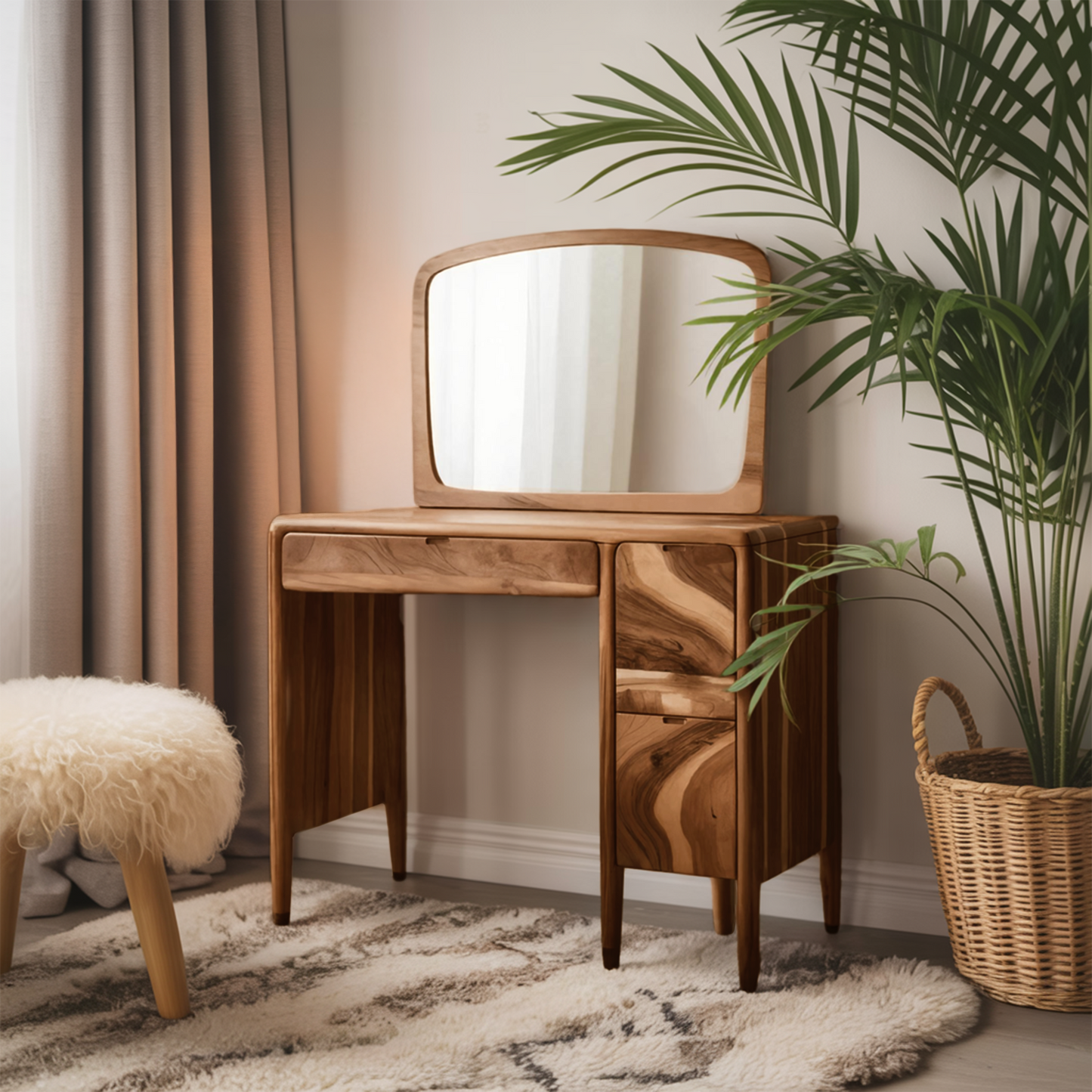 Mid Century Vanity Desk With Drawers For Bedroom And Dressing Corner