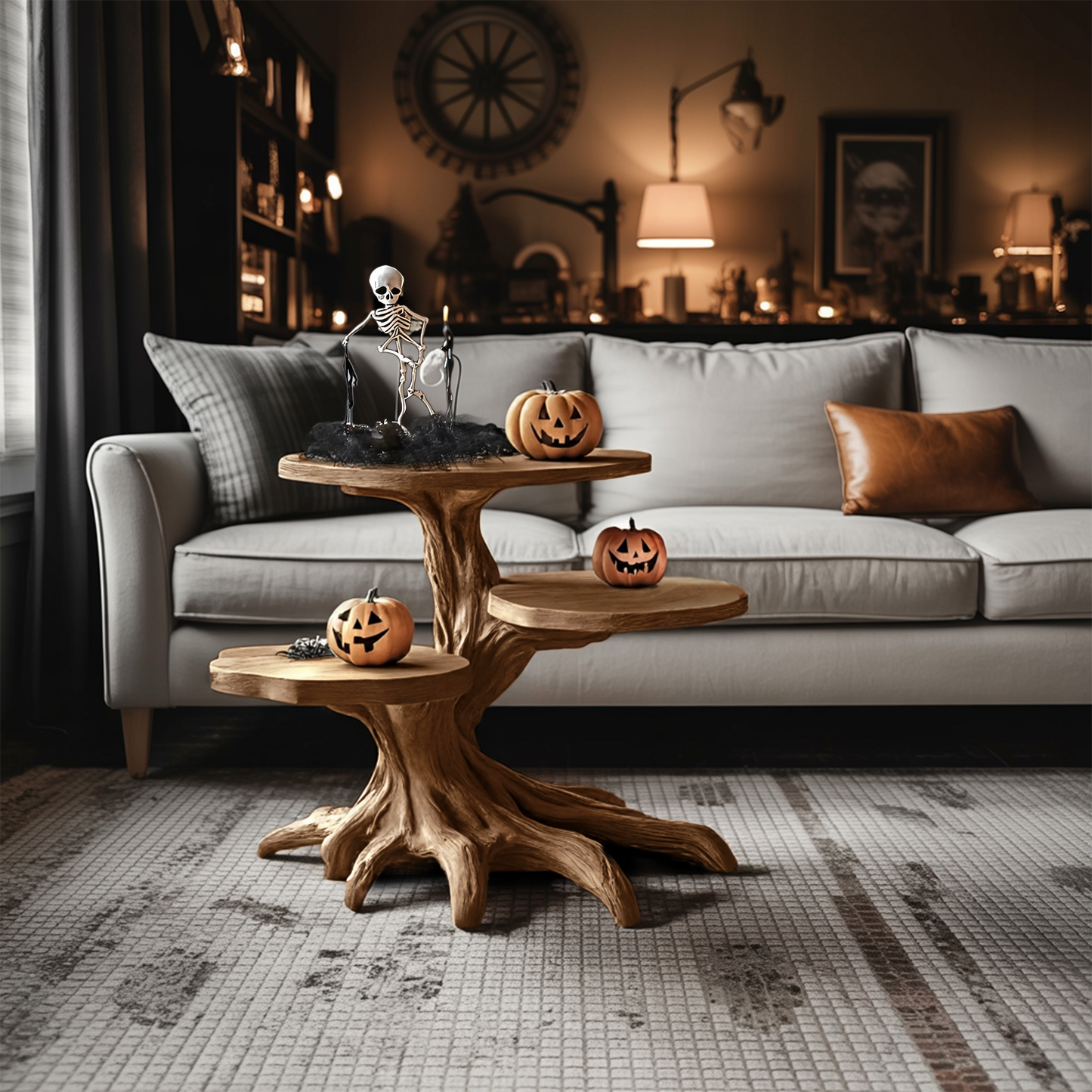 Mid Century Wooden End Table For Living Room Spooky Halloween Decor