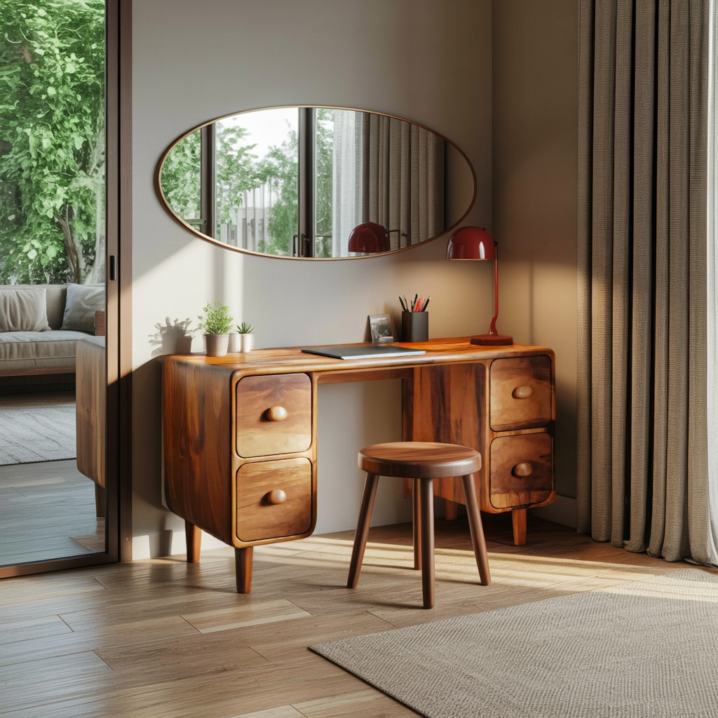 Modern Rounded Corner Desk With Drawers For Home Office Workspace