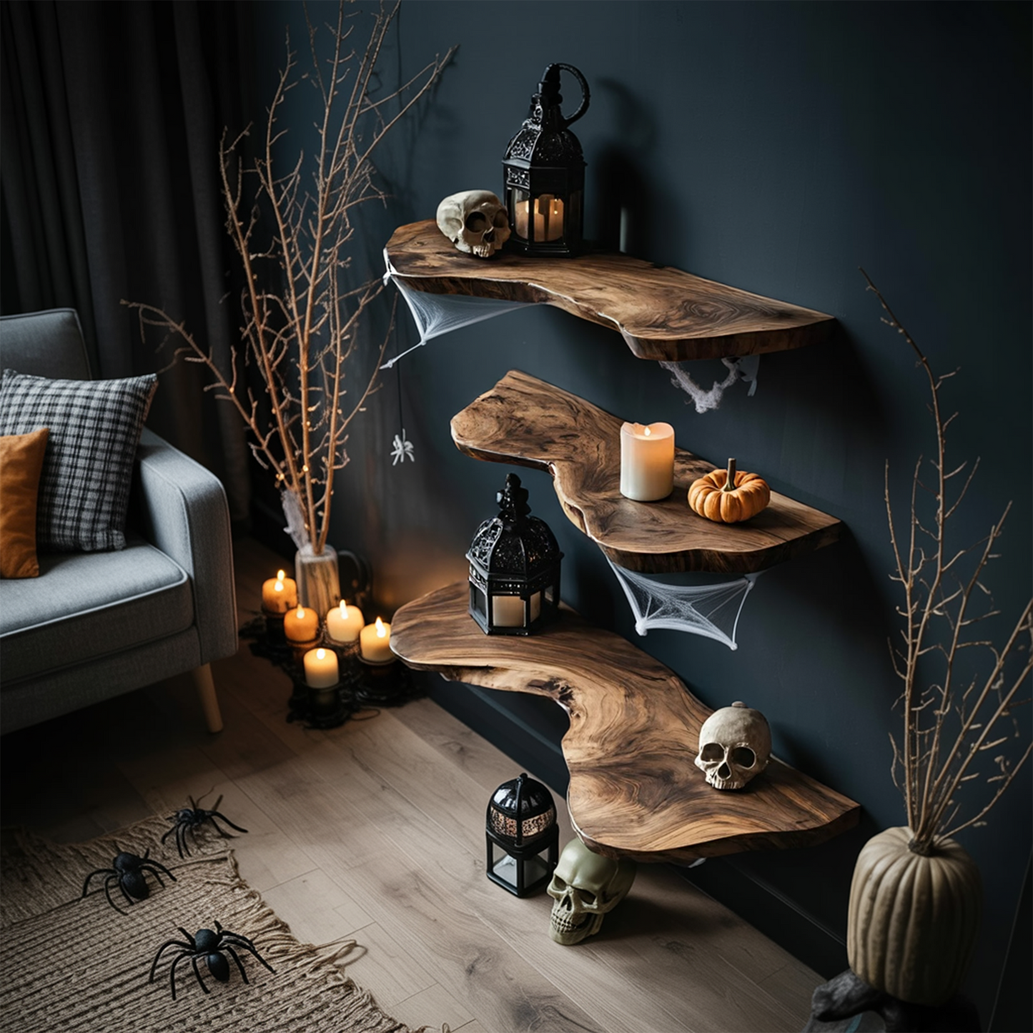 Handcrafted Live Edge Floating Shelf For Furniture Decor Halloween Inspiration