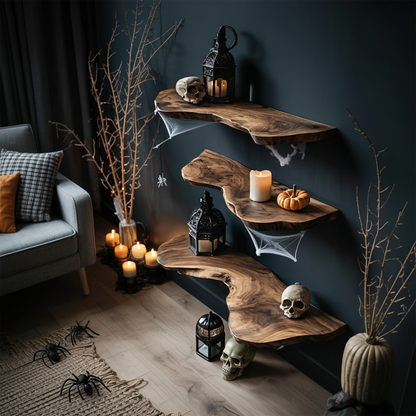 Handcrafted Live Edge Floating Shelf For Furniture Decor Halloween Inspiration