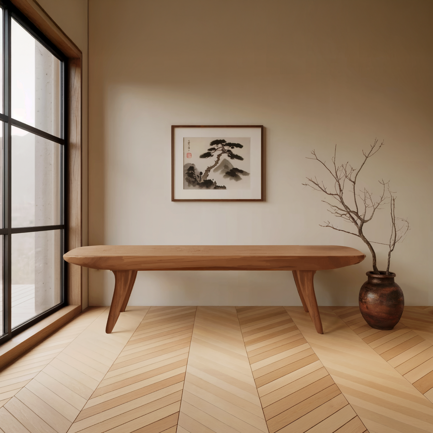 Curved Minimalist Organic Bench For Entryway Bedroom And Living Room