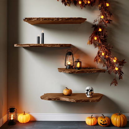Handcrafted Wooden Floating Shelf For Bedroom Artistic Halloween Wall Decor