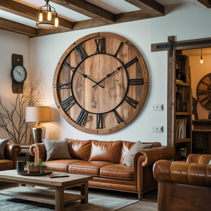 Oversized Rustic Wall Clock With Roman Numerals For Living Room And Entryway