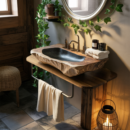 Handcrafted Solid Wood Sink For Farmhouse Bathroom Decor