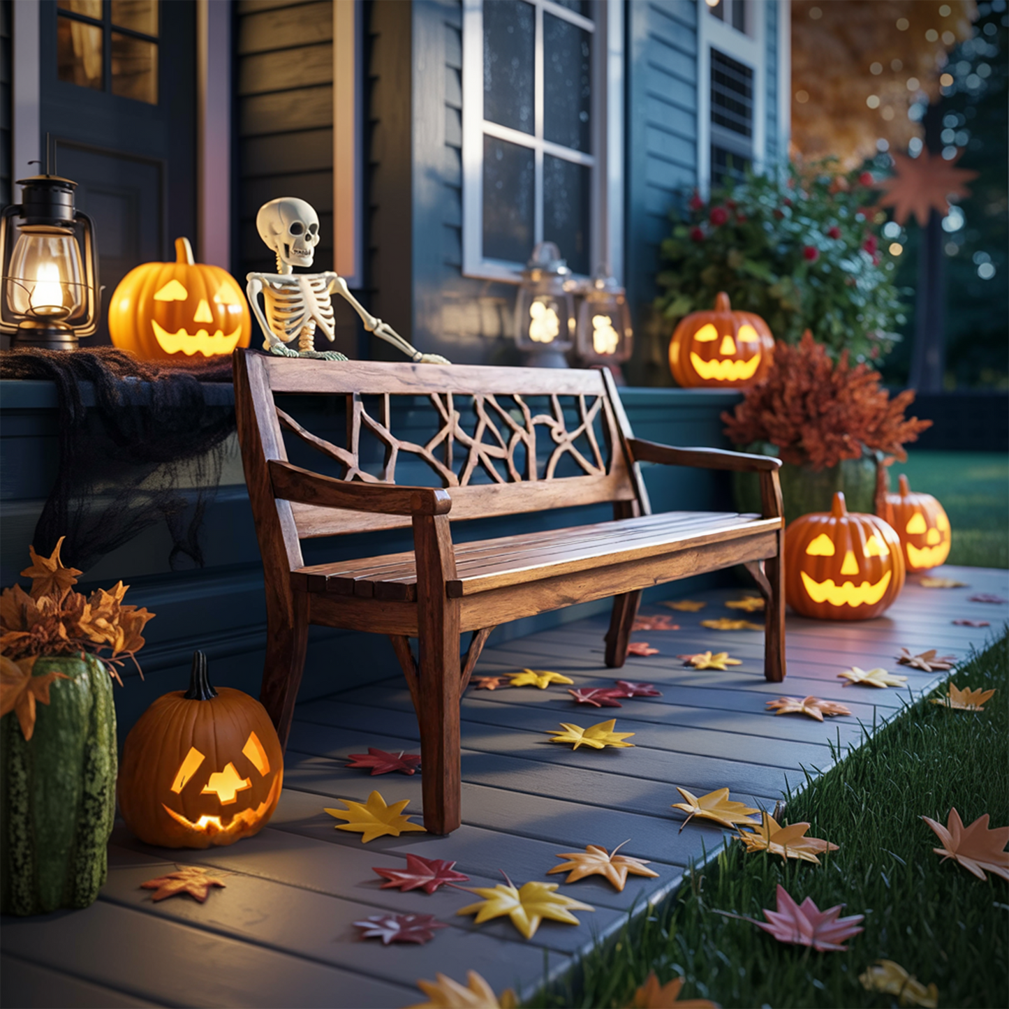 Rustic Solid Wood Halloween Bench For Spooky Outdoor Home Decor