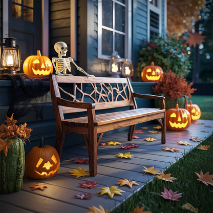 Rustic Solid Wood Halloween Bench For Spooky Outdoor Home Decor