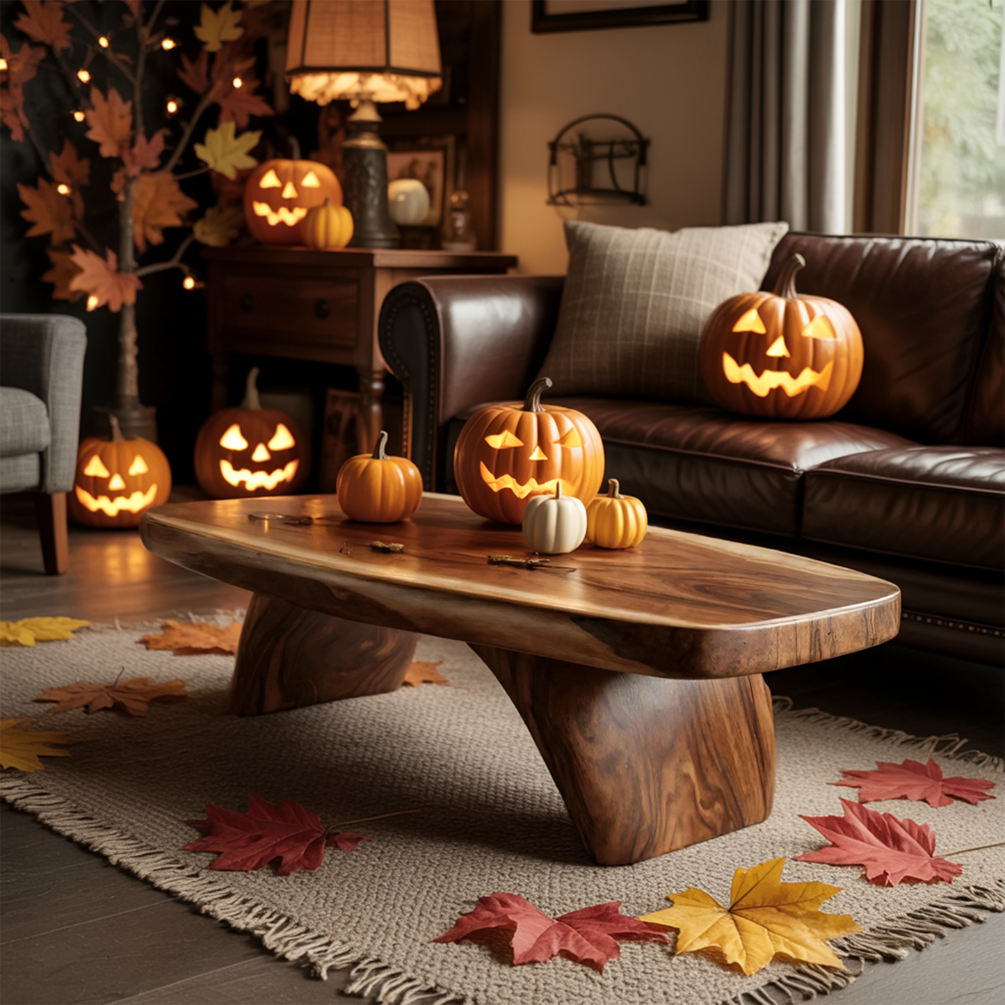 Modern Live Edge Coffee Table Livingroom Decor Cozy Pumpkin Season