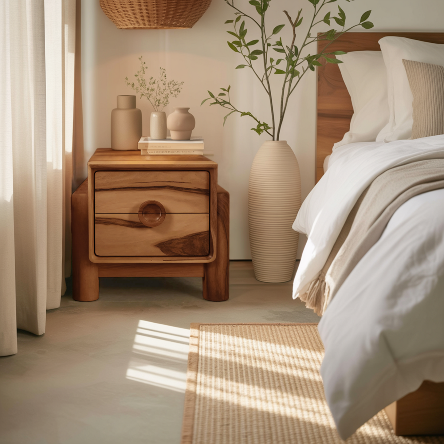 Modern Nightstand With Round Handle Bedside Table For Bedroom And Living Room