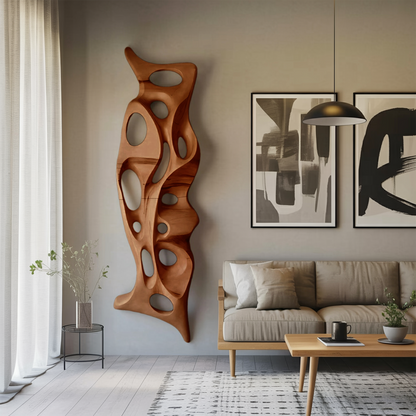 Organic Wall Sculpture Shelf Carved Display Piece For Living Room And Hallway