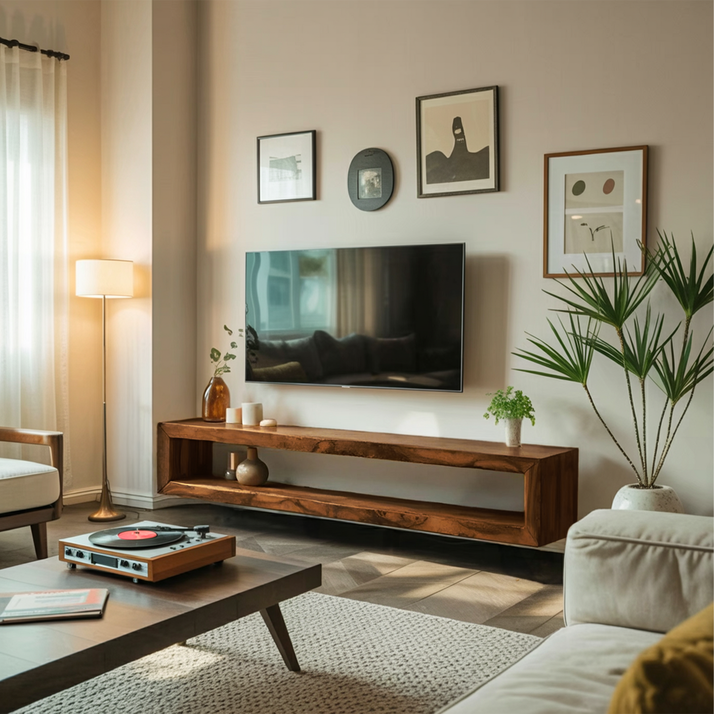 Modern Live Edge Floating TV Console For Contemporary Living Room