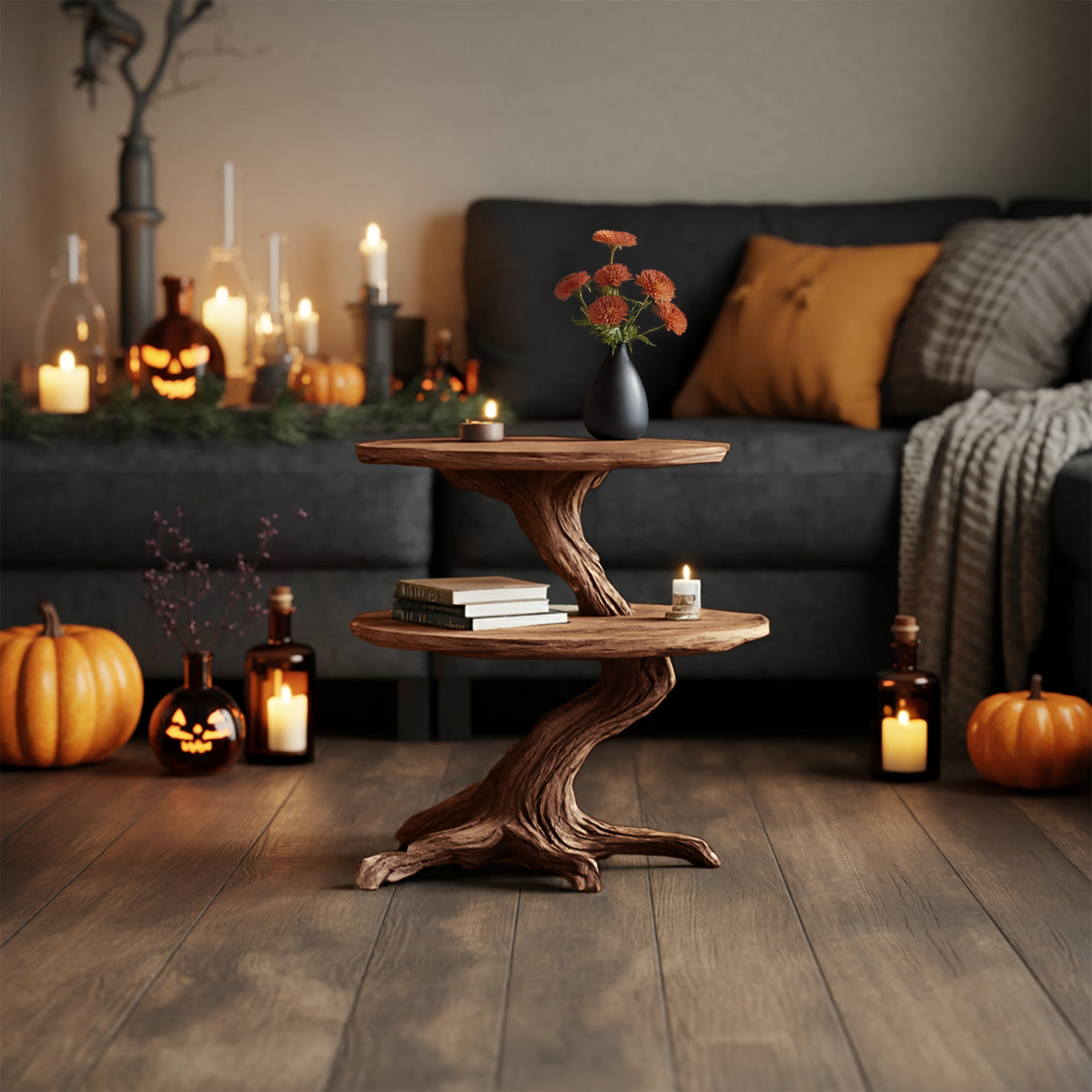 Rustic Solid Wood End Table For Modern Living Room