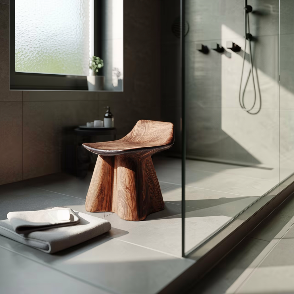 Farmhouse Shower Stool For Rustic Bathroom Interiors