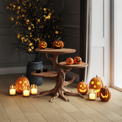 Handcrafted Solid Wood End Table For Living Room Spooky Fall Accent