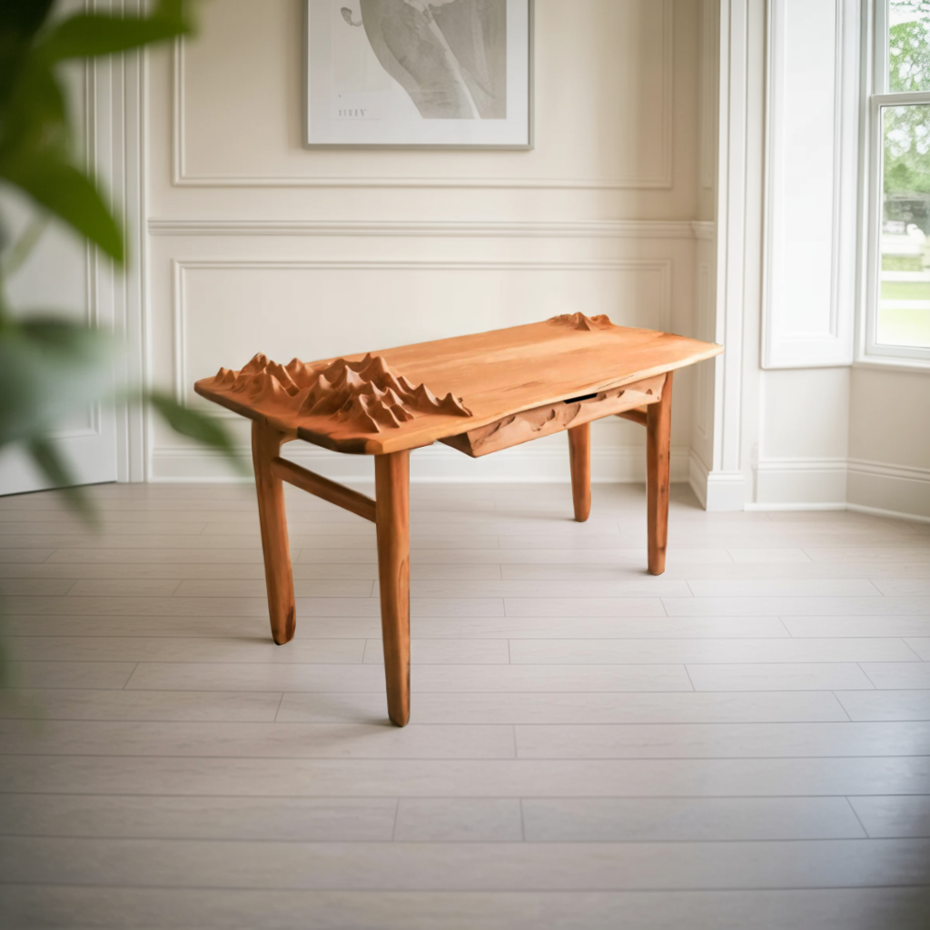 Mountain Carving Desk With 3D Detail For Studio Office And Reading Corner
