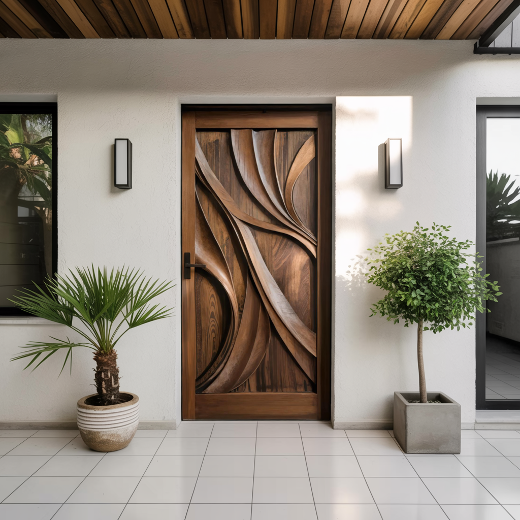 Artistic Carved Door Design For Hallway And Entrance