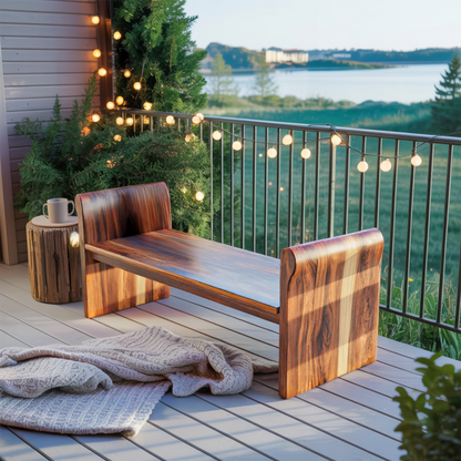 Contemporary Wood Bench With Rounded Armrests For Porch Or Garden