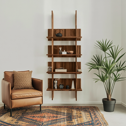 Minimalist Wall Mounted Bookshelf With Back Panel Storage Rack For Living Room And Office
