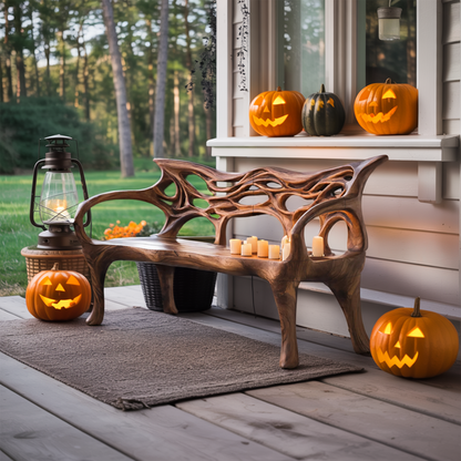 Mid Century Solid Wood Halloween Bench For Outdoor Design