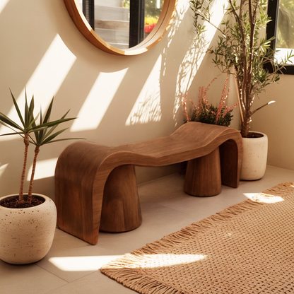 Contemporary Sculpted Wood Bench For Garden Or Patio