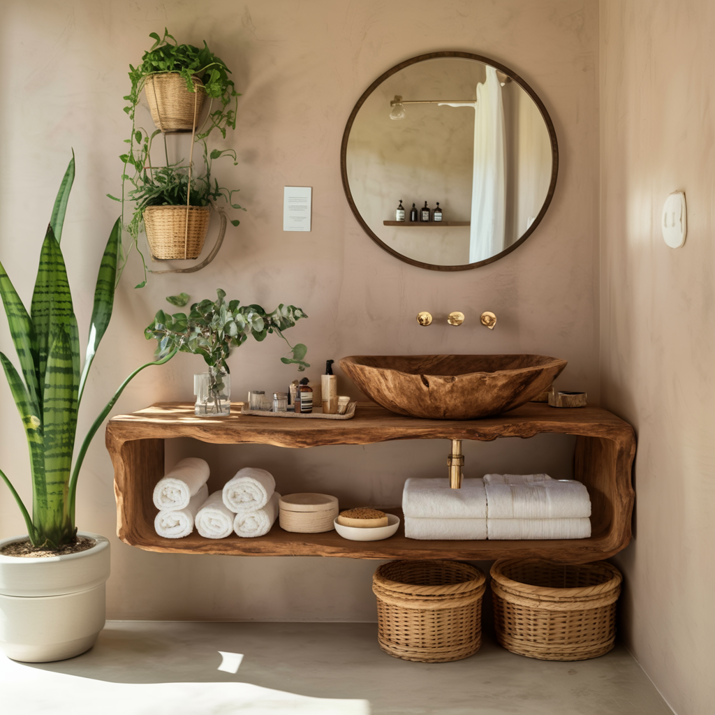 Handcrafted Wooden Vanity For Bathroom Natural Look