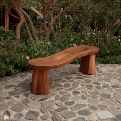 Organic Curved Wood Bench For Garden Or Entryway