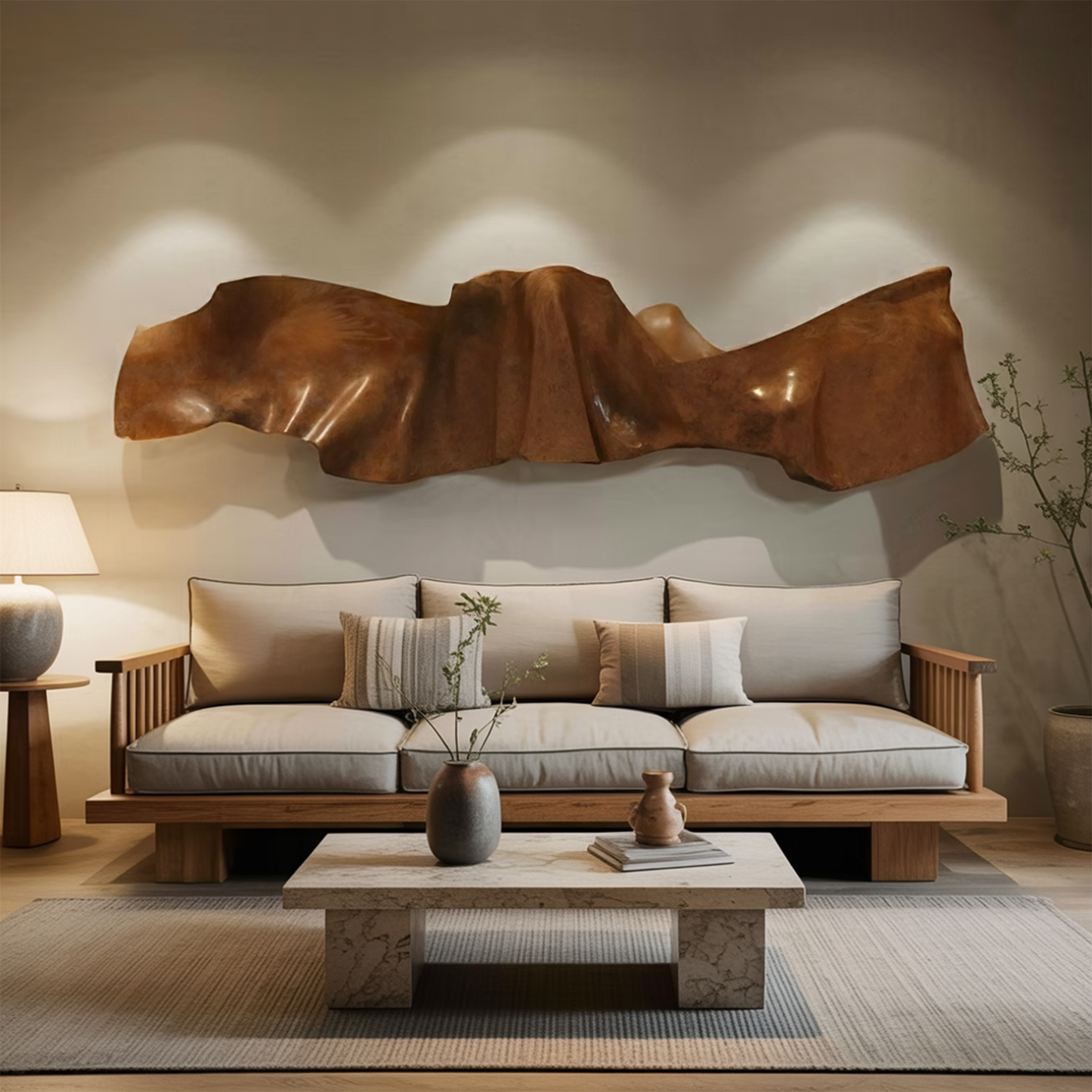 Organic Modern Wall Sculpture Abstract Carved Art Panel For Living Room And Reception