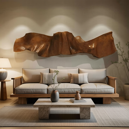 Organic Modern Wall Sculpture Abstract Carved Art Panel For Living Room And Reception