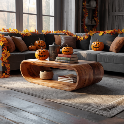 Mid Century Wooden Live Edge Coffee Table For Living Room Halloween Decor
