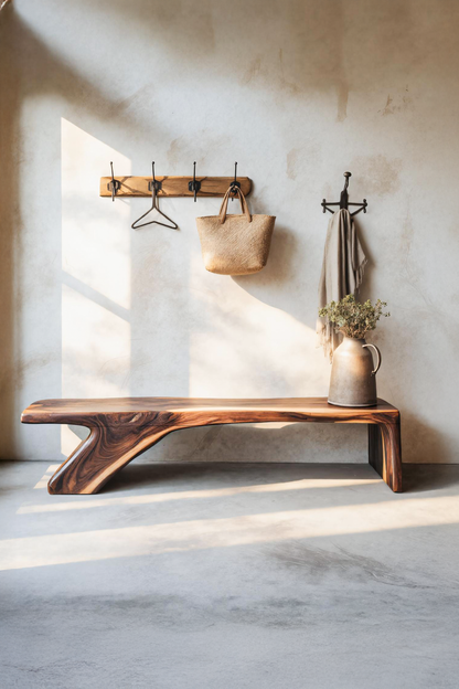 Architectural Bench With Sculpted Z Base For Entryway