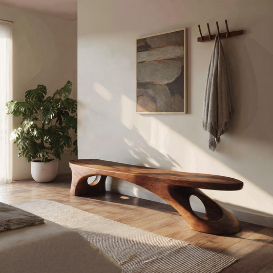 Modern Sculptural Bench With Organic Design For Entryway