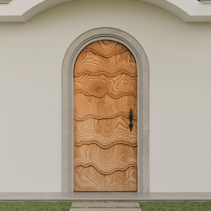 Artistic Arched Front Door With Carved Wave For Villa Or Architecture