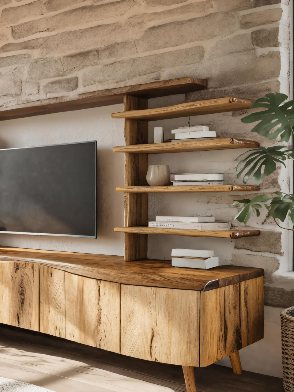 Modern TV Stand With Sculpted Storage For Living Room