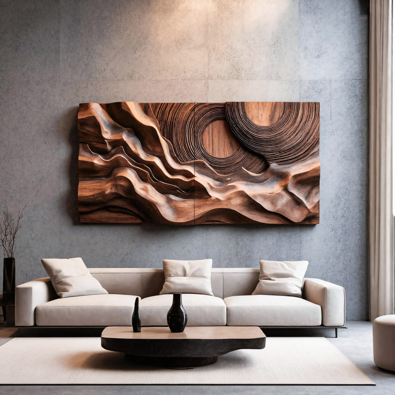 Layered Wave Wall Sculpture With Abstract Circles For Living Room