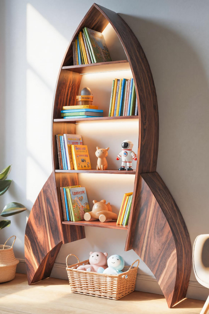 Rocket Shaped Bookshelf For Nursery Or Playroom