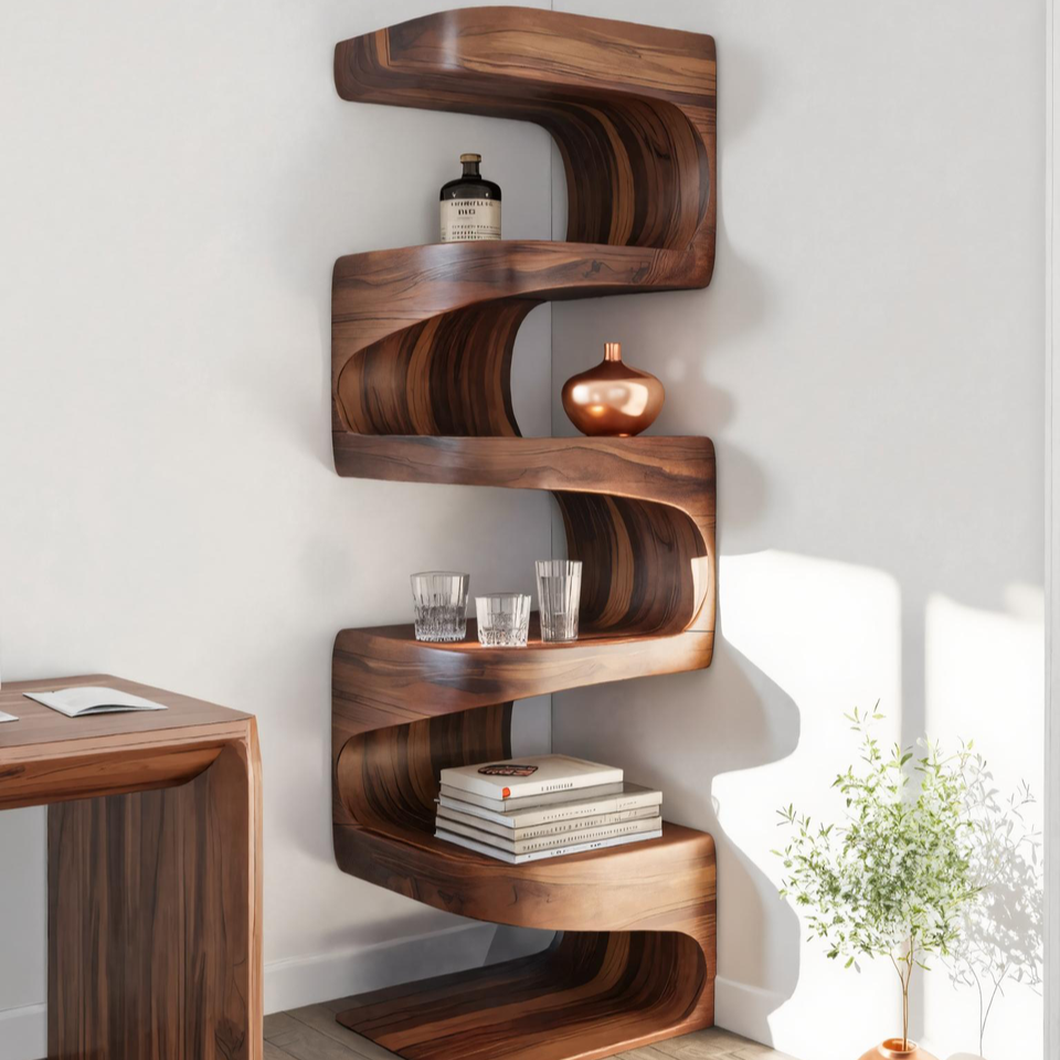 Modern Corner Wave Bookshelf For Living Room Or Contemporary Interior