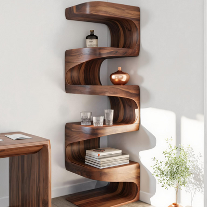 Modern Corner Wave Bookshelf For Living Room Or Contemporary Interior