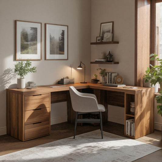 Modern L Shaped Desk With Drawers And Shelves For Study