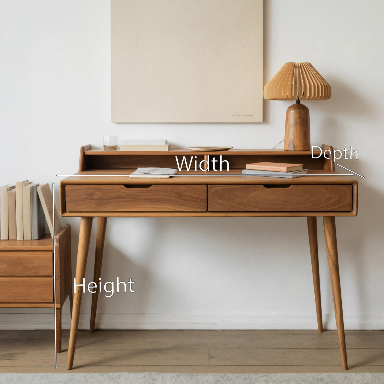 Mid Century Writing Desk With Drawers For Home Office Or Living Room