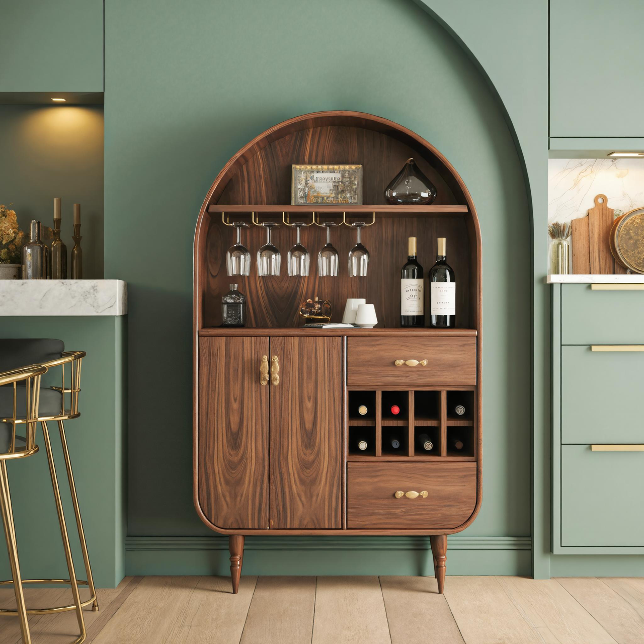 Arched Wine Cabinet With Storage For Dining Room