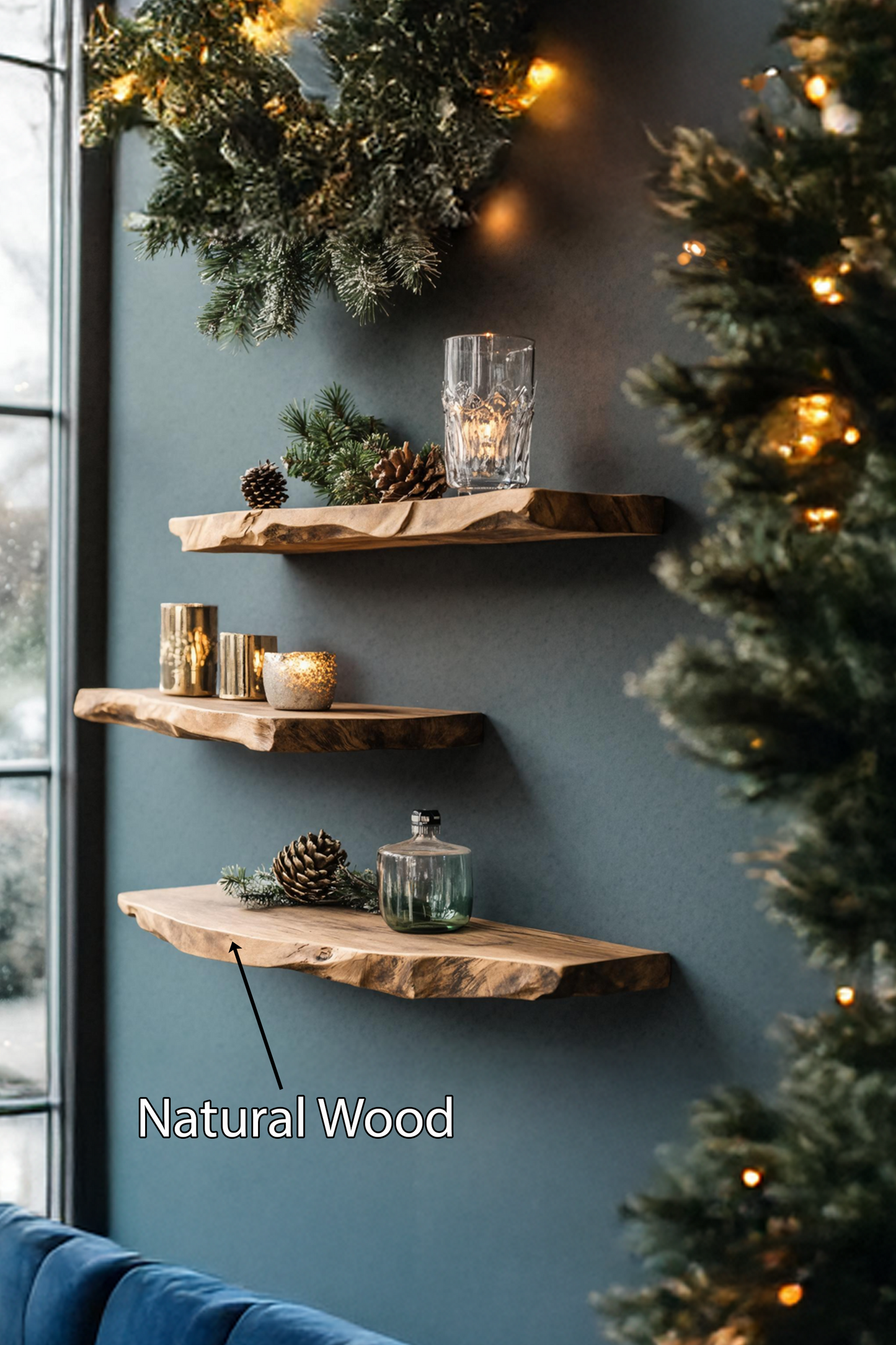 Mid Century Wooden Floating Shelf For Living Room Christmas Decor