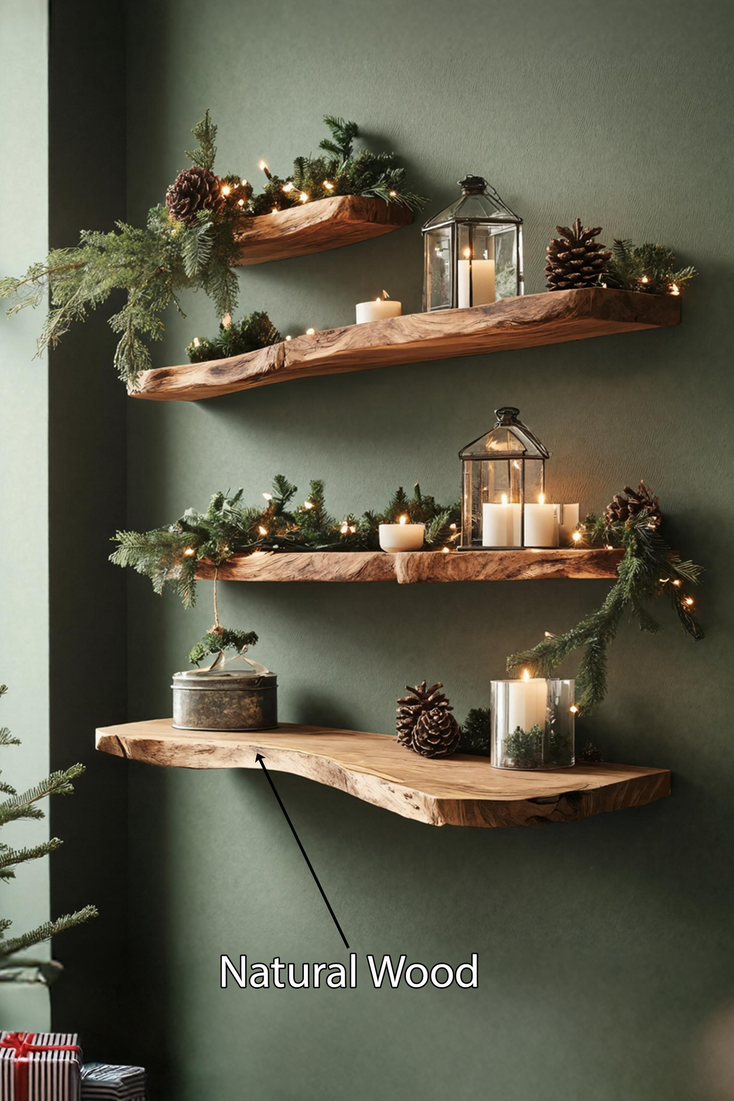 Handcrafted Solid Wood Floating Shelf For Holiday Living Room Design