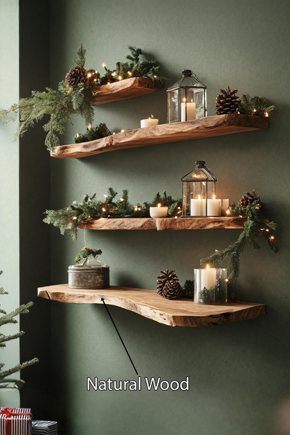 Handcrafted Solid Wood Floating Shelf For Holiday Living Room Design