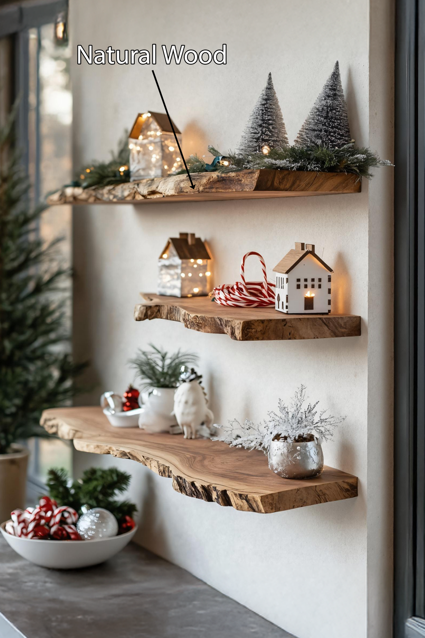 Mid Century Wooden Floating Shelf For Christmas Living Room Decor