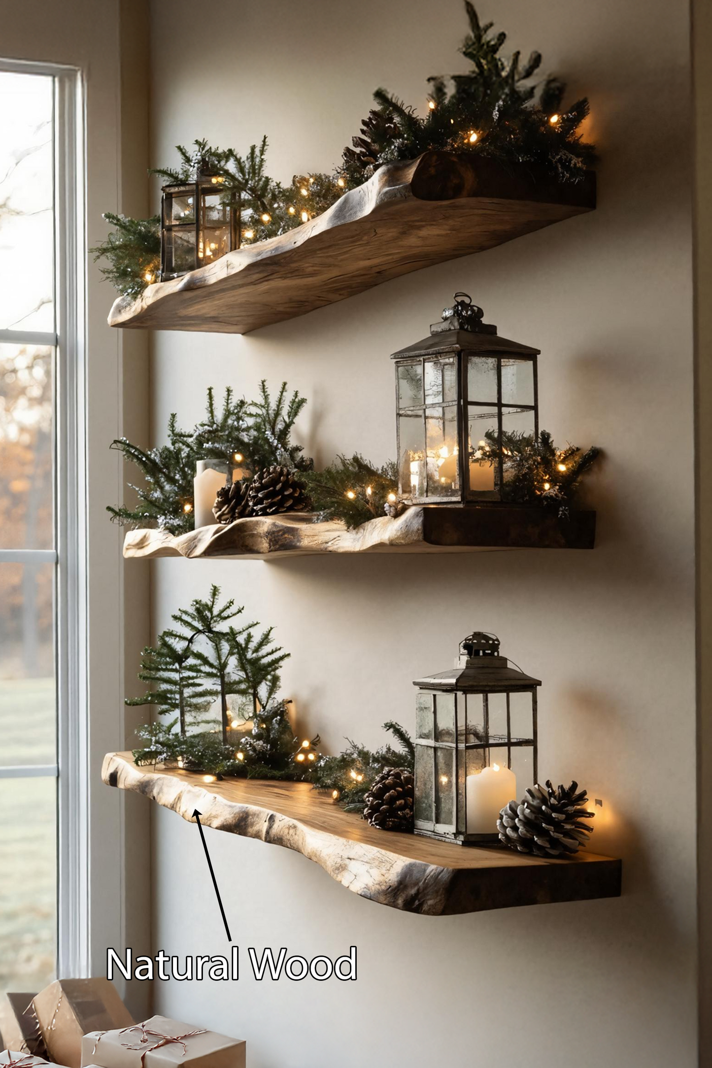 Mid Century Live Edge Floating Shelf For Holiday Bedroom Decoration