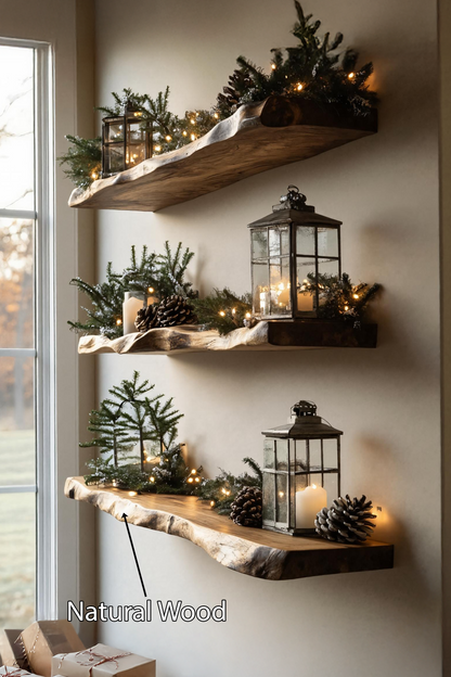 Mid Century Live Edge Floating Shelf For Holiday Bedroom Decoration