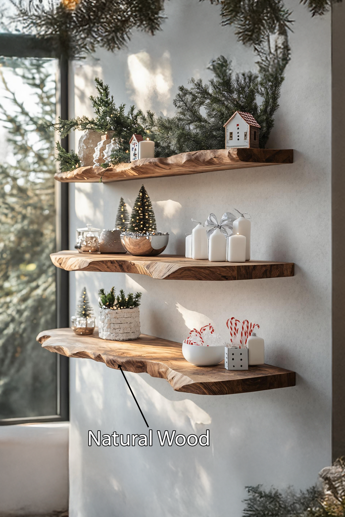 Handcrafted Wooden Floating Shelf For Stylish Christmas Bedroom Decor