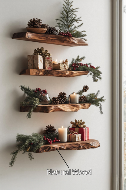 Handcrafted Solid Wood Floating Shelf For Cozy Christmas Living Room